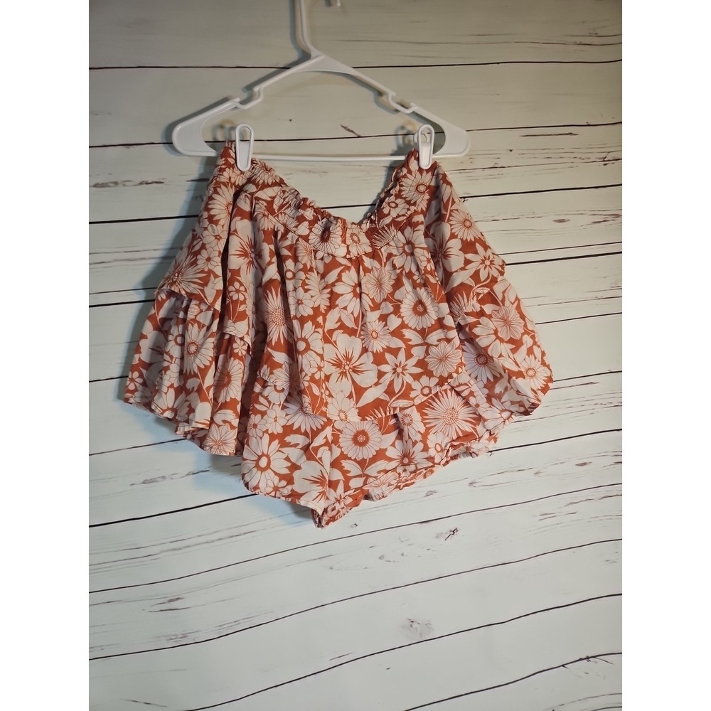 American Eagle Women's Skort Tiered‎ Layers XL Cotton Orange, White Floral